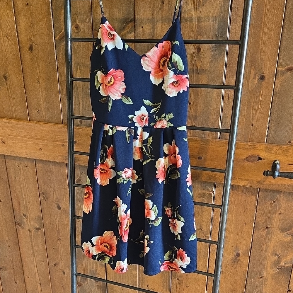 Floral Dress - Navy and Pink